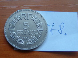 FRANCIA 5 FRANCS FRANK 1933 (a) NIKKEL  78.