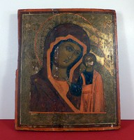XIX. századi Orosz ikon  "Kazányi anya" orosz ikonfestő