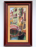 CZINEGE Velencei gondolás olaj-vászon festmény keretezve 71x44cm