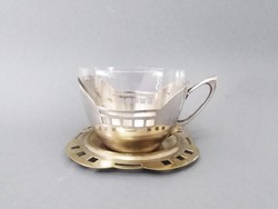 Argentor szecessziós teás csésze ezüstözött, üvegbetétes, 1905