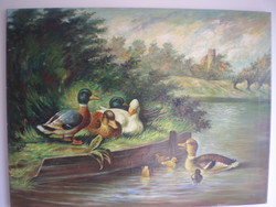 Tájkép vadkacsákkal , Szignózott festmény . Egy VADÁSZ Házban is dekorációként nagyon jól mutatna .