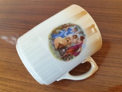 Régi Zsolnay porcelán jelenetes eozinos bögre teás csésze