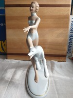 Wallendorf futó női figura Agár Kutyával