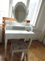 Provence style white dressing and makeup table with small stools