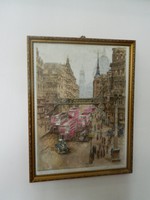 Street scene - marked colored etching - mixed media