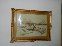 Artner Francis watercolor painting in blondel frame