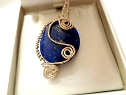 Lapis lazuli beautiful mineral pendant in wire socket