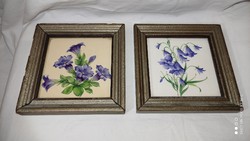 You pay one, you can take two! Meissen porcelain tile picture hand painted violet flower framed