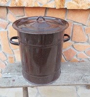 Approx 15 liter lid with enamel enameled trash can with rustic peasant thing rarer color