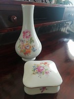 German floral lippelsdorf porcelain box and vase