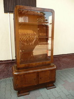 Original antique art deco small display case with original polished glass from 1930's surroundings, in beautiful condition