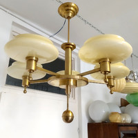 Art deco - streamline 5 arms copper chandelier - cream umbrellas