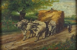 1H955 XX. századi magyar festő : Ökrös szekér