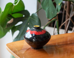 Retro ceramic vase - red and black - marked Hungarian Saturday wood ceramic, Szombathely