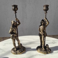 Gyönyörű szobor gyertyatartó párban, Réz -bronz sisakos katonàk,