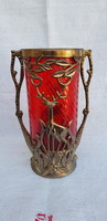 Russian vase. Deer with copper representation and glass insert.