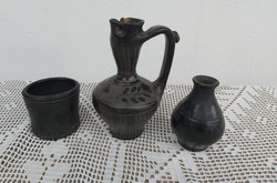 Gyönyörű  Agyagipar Karcagi Nádudvari fekete kerámia váza korsó nosztalgia Gyűjtői Falusi paraszti