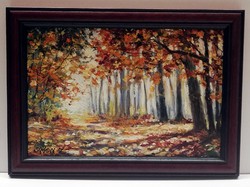 Simon Zoltán - Őszi erdő ( 20 x 30, olaj, új keretben )