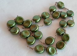 Zöld üveg köves hosszú gyöngysor , nyaklánc