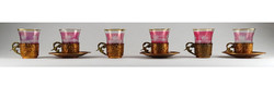 1H905 Régi aranyozott török stílusú csiszolt lila üveg teáskészlet 6 darab