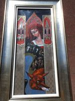 Vágó István - RÓKAVÁR - stained glass art / 19 cm x 44 cm + frame