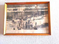 Kórusz József Grafikus : Tél Budán 1962 rézkarc