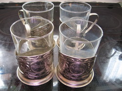 CCCP, szovjet, orosz, USSR fém tartók teás pohár készlethez 4 db