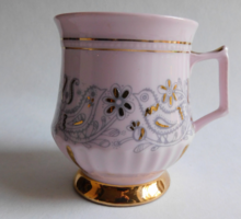 Haas & Czjzek rózsaszín porcelán antik csésze madaras motívummal (1918-38)