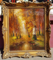 Rarity!!! Original shelf by Louis (1902-1968) oil on canvas forest interior painting