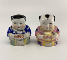 Old chinese hand painted boy and girl luck porcelain figurine statue couple - china japanese asia 20
