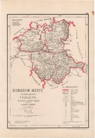 Administrative map of Komárom county 1880, back ignácz, hungary, district, posner, rautmann