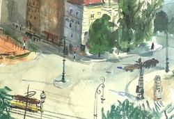 CSEREPES ISTVÁN (1901 - 1944):Utcarészlet ,Budapest,1943,akvarell