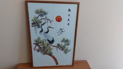 Ázsiai (Japán?) hímzett kép 39x59 cm kerettel
