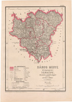 Sáros megye közigazgatási térkép 1880, Hátsek Ignácz, Magyarország, járás, Posner, Rautmann