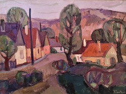Farkas lidia (1910 - 1985) village c. Picture oil painting with original guarantee!
