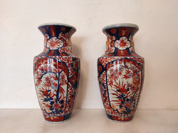 Antik patinás japán imari mintás porcelán váza pár Ázsia Kínai 1800 - 1900 as évek 859 5277