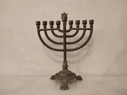 Antik patinás réz hanuka 9 ágú menora zsidó gyertyatartó hanukia judaika 928 5287