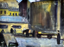 Margaret Szilvásy (1898 - 1977) street detail with horse riding 1959