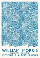 William Morris centenáriumi kiállítás reprint plakát viktoriánus tapéta textil minta kék őszirózsa