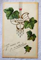 Antik szecessziós francia dombornyomott üdvözlő képeslap  borostyán