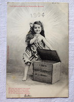 Antik francia Újévi fotó képeslap kisleány 1904