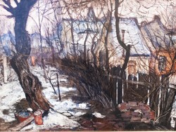 Elizabeth of Hikádi (1911-2008) in our garden in winter, picture gallery painting