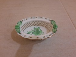 Herendi zöld Apponyi mintás porcelán fonott tál, kosár