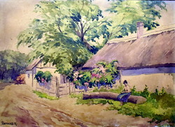 Early 20th Century Bereczk K -marked: Village Edge View with Lattice