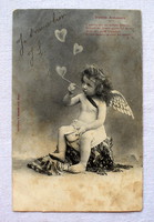 Antik francia nosztalgia fotó képeslap  cigarettázó ámor
