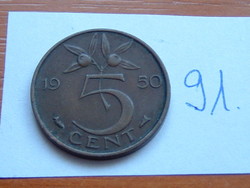Netherlands 5 cent 1950 hal, bronze, queen juliana 91.