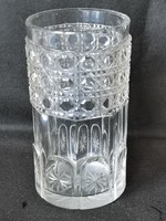 Antik biedermeier vastag falú fújt üveg pohár csiszolt, fazettált díszítéssel