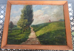 Etelka K Győr, Köröstarcsa (1898-1983) on his way home - oil / wood painting