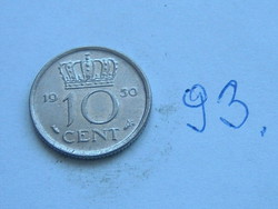 Netherlands 10 cent 1950 nickel, queen juliana hal 93.