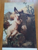 Antik képeslap, művészi, Benczúr: A vén szamár,  postatiszta